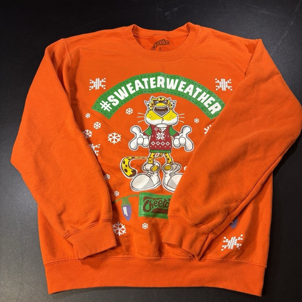Cheetos Sweater Weather Sweatshirt Hyvee Holiday Bright Orange Ugly Christmas‎ S